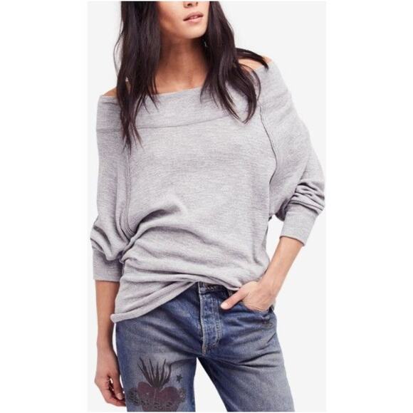 Free People Palisades Off The Shoulder Knit Top Women’s SZ SM Gray Stretch GUC - Picture 1 of 14